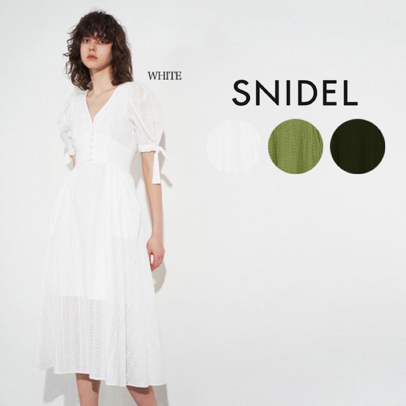 Snidel 全蕾絲刺繡鏤空袖繫帶收腰傘擺洋裝 抹茶綠0號 SWFO192019-細節圖4