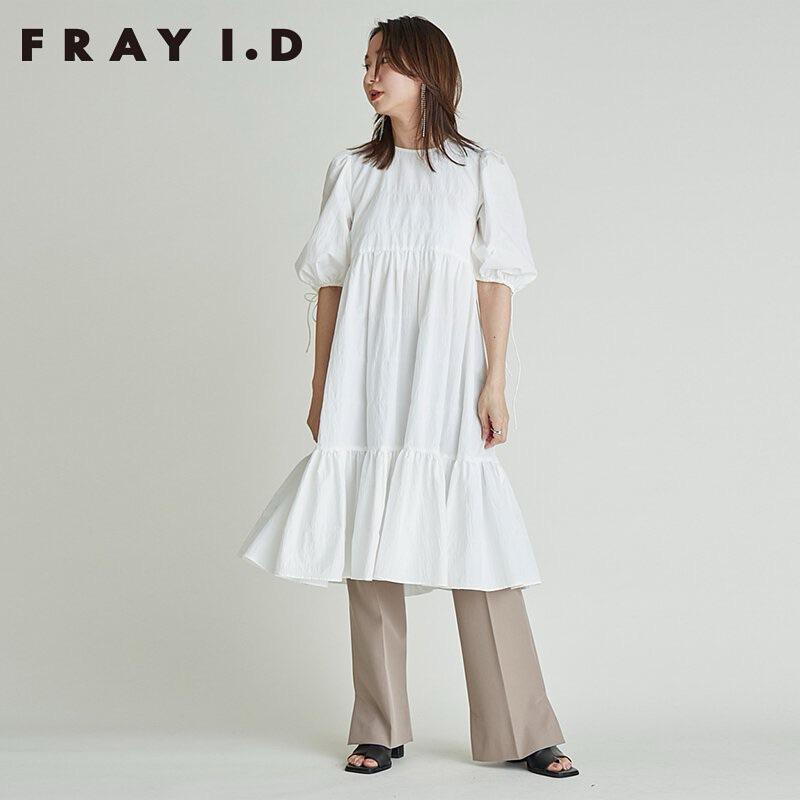 Fray I.D 蛋糕皺褶露背短袖娃娃洋裝 摩卡棕 FWFO211221-細節圖4