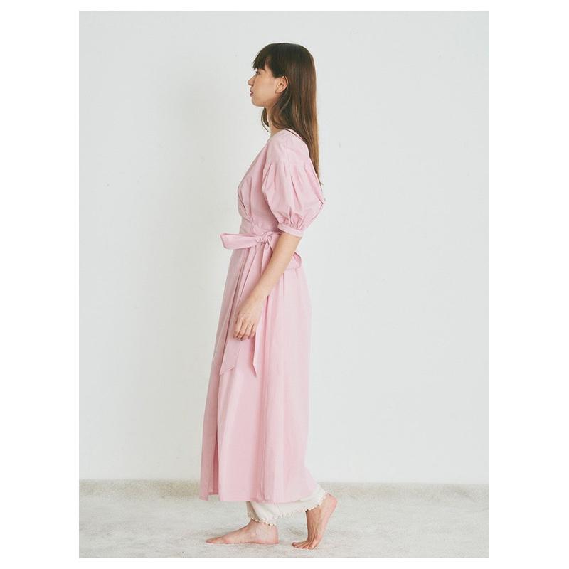 全新吊牌在 Snidel Home 春夏涼感棉亞麻V領燈籠袖圍裹式罩衫睡裙 家居服 粉紫-細節圖5