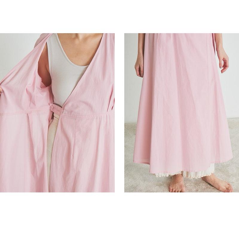 全新吊牌在 Snidel Home 春夏涼感棉亞麻V領燈籠袖圍裹式罩衫睡裙 家居服 粉紫-細節圖6