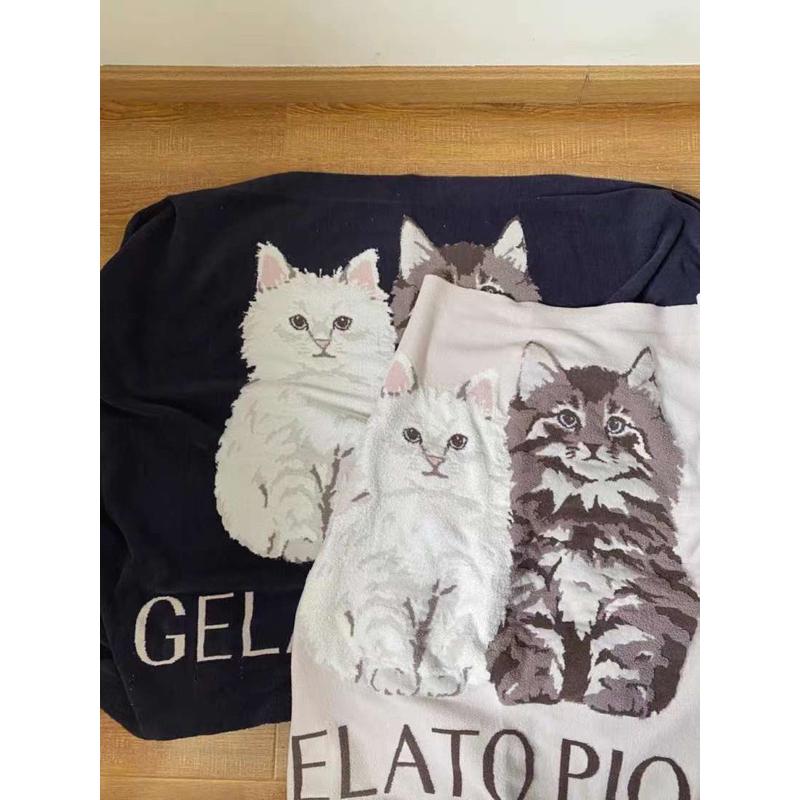 Gelato Pique 軟綿綿超可愛貓貓毛毯 蓋毯 深藍-細節圖5