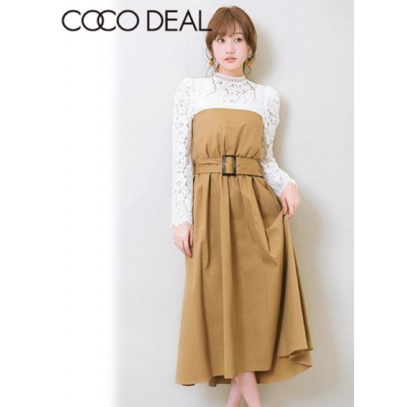 正品全新 Cocodeal 雜誌款一字後馬甲繫帶平口洋裝 卡其2號-細節圖3