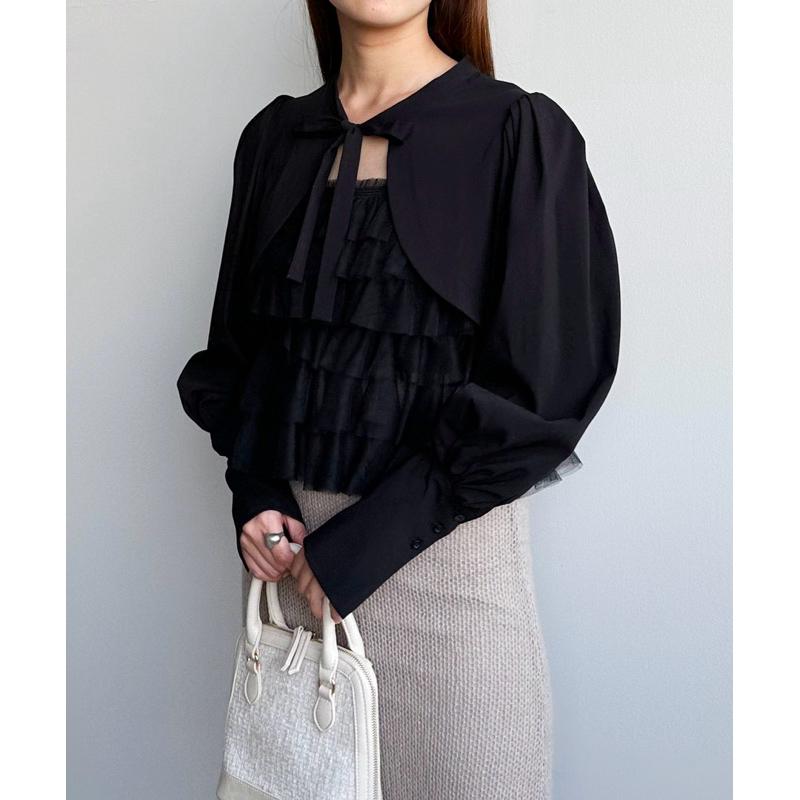 正品全新 Cocodeal 24春夏 甜美蛋糕層次紗細肩帶背心 黑-細節圖3