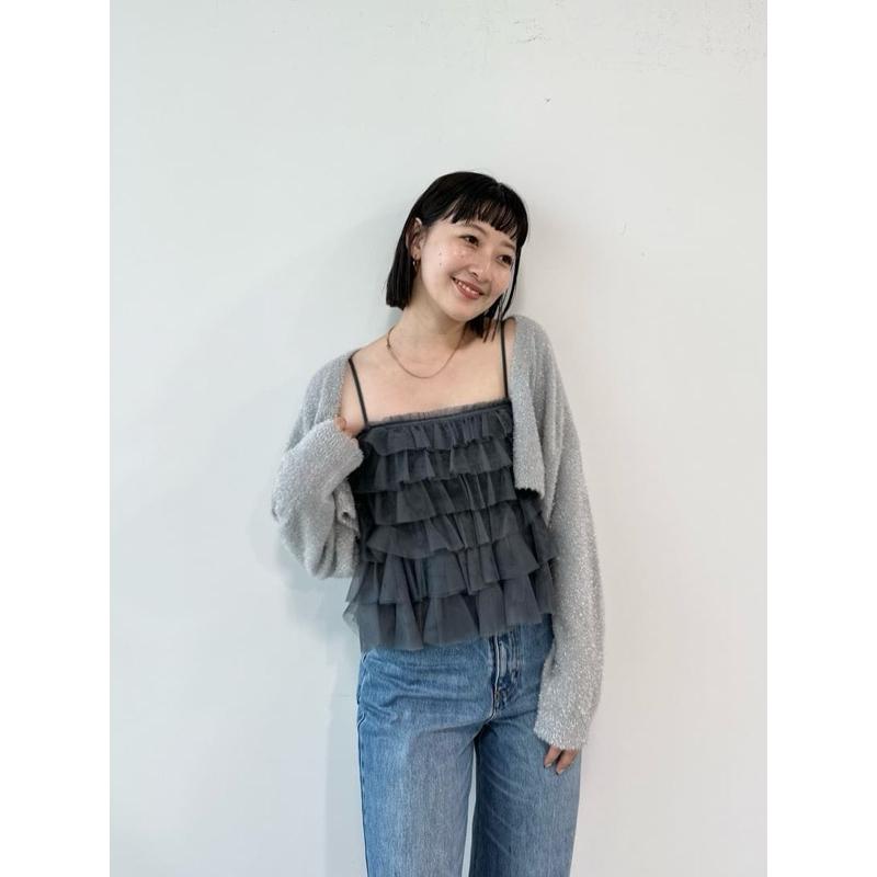 正品全新 Cocodeal 24春夏 甜美蛋糕層次紗細肩帶背心 黑-細節圖4