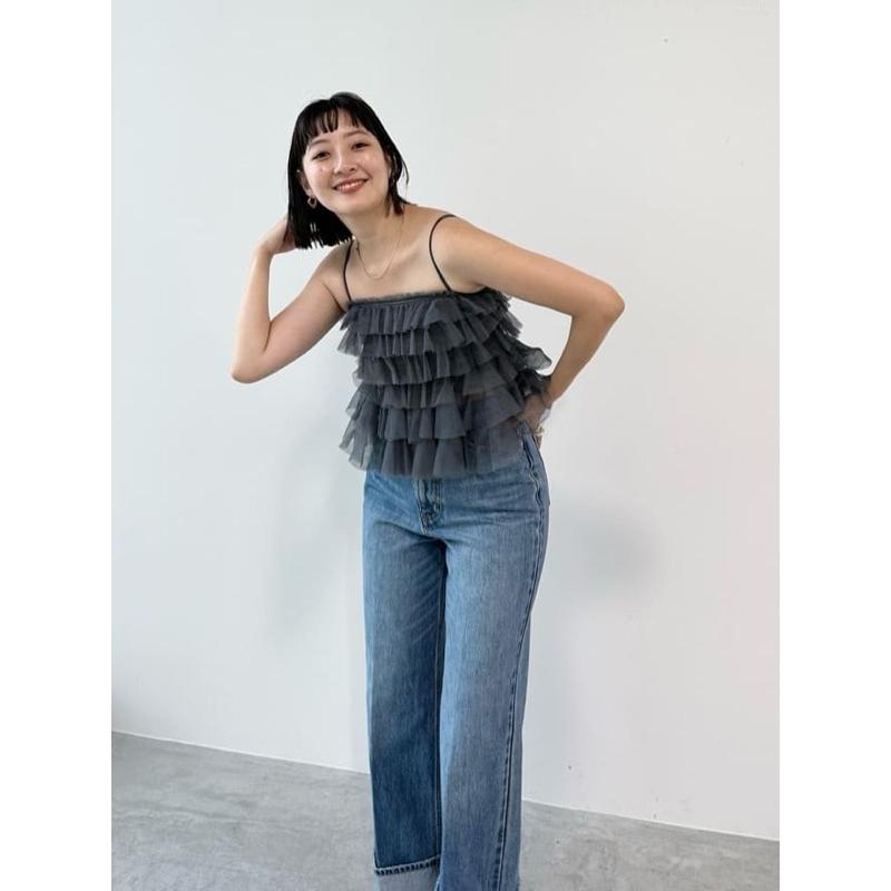 正品全新 Cocodeal 24春夏 甜美蛋糕層次紗細肩帶背心 黑-細節圖5