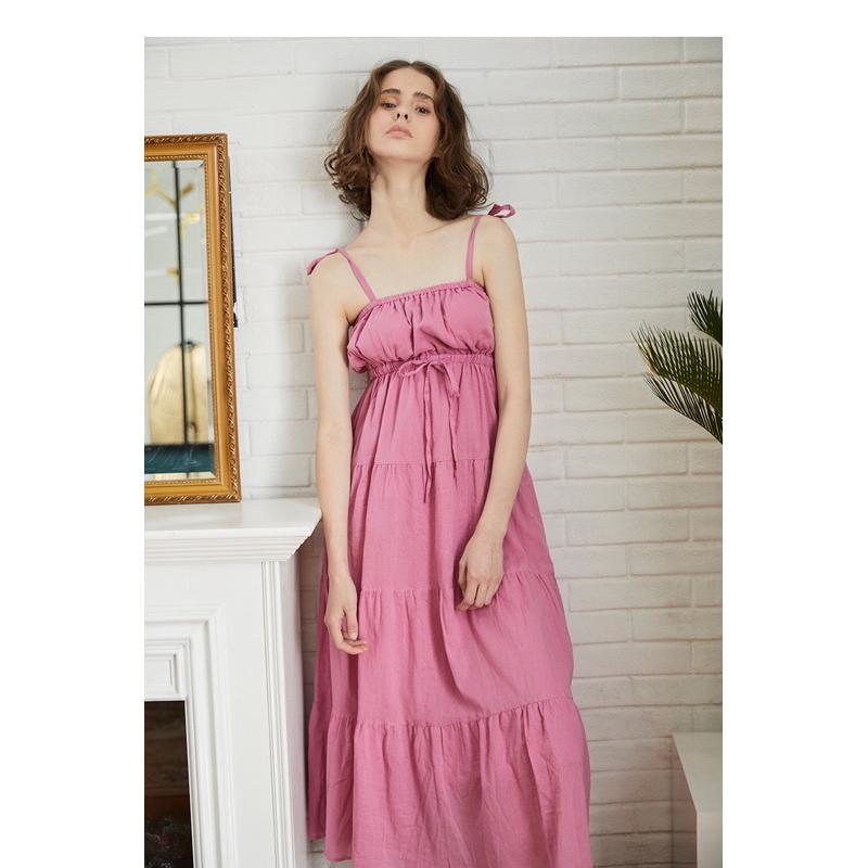 Gelato pique 浪漫細肩帶親膚純棉蛋糕層次傘擺睡裙 睡衣 家居服 蜜桃粉-細節圖3