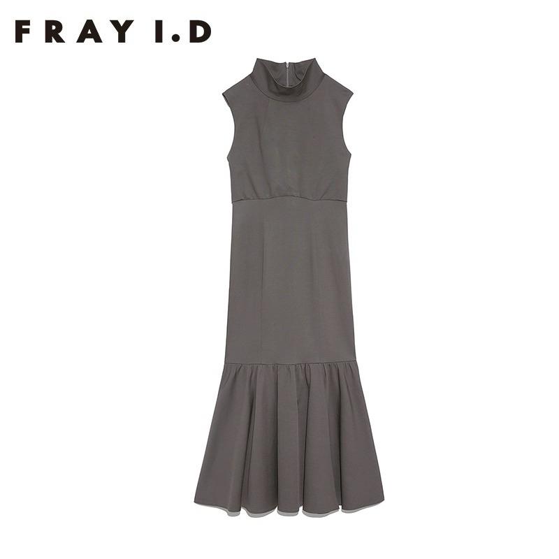 Fray I.D 柔美高雅小高領拼接魚尾修身無袖洋裝 摩卡灰1號 FWFO222060-細節圖8