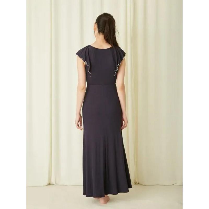 正品全新 Snidel home 典雅印花荷葉無袖舒柔附罩杯睡裙 睡衣 居家服 藍-細節圖7