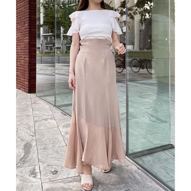 Lillian Carat (Cocodeal 副牌）異素材拼接魚尾長裙 米杏 黑-細節圖2