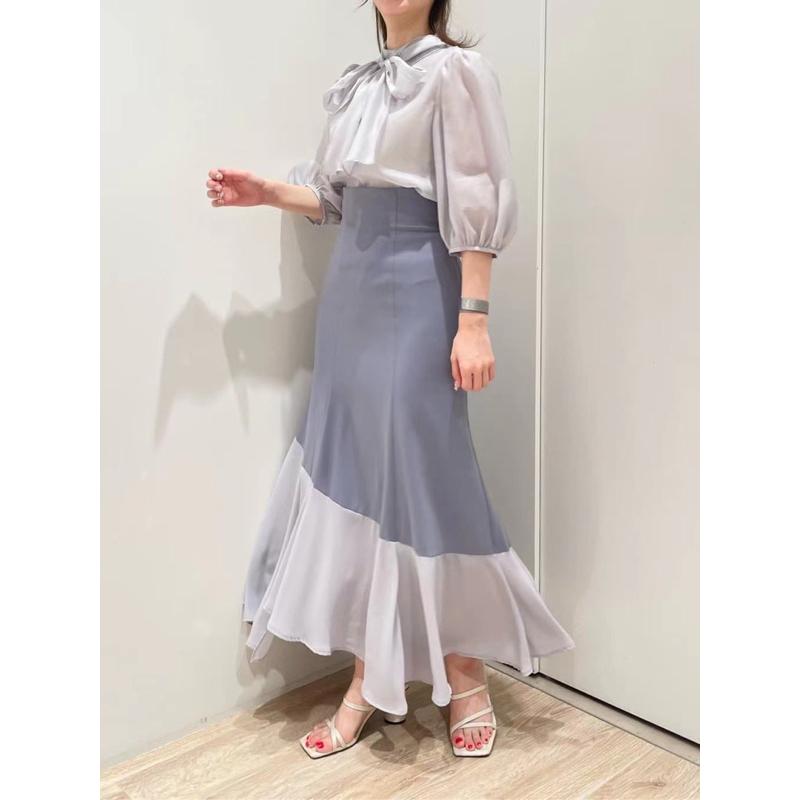 Lillian Carat (Cocodeal 副牌）異素材拼接魚尾長裙 米杏 黑-細節圖4