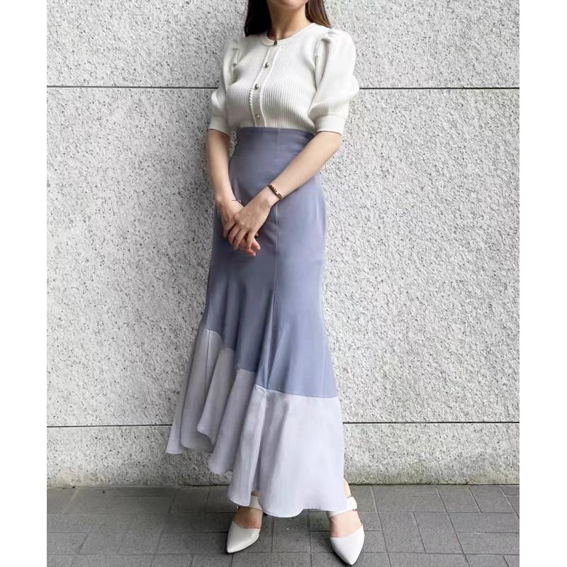 Lillian Carat (Cocodeal 副牌）異素材拼接魚尾長裙 米杏 黑-細節圖5