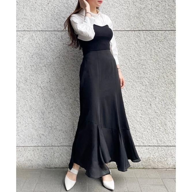 Lillian Carat (Cocodeal 副牌）異素材拼接魚尾長裙 米杏 黑-細節圖6