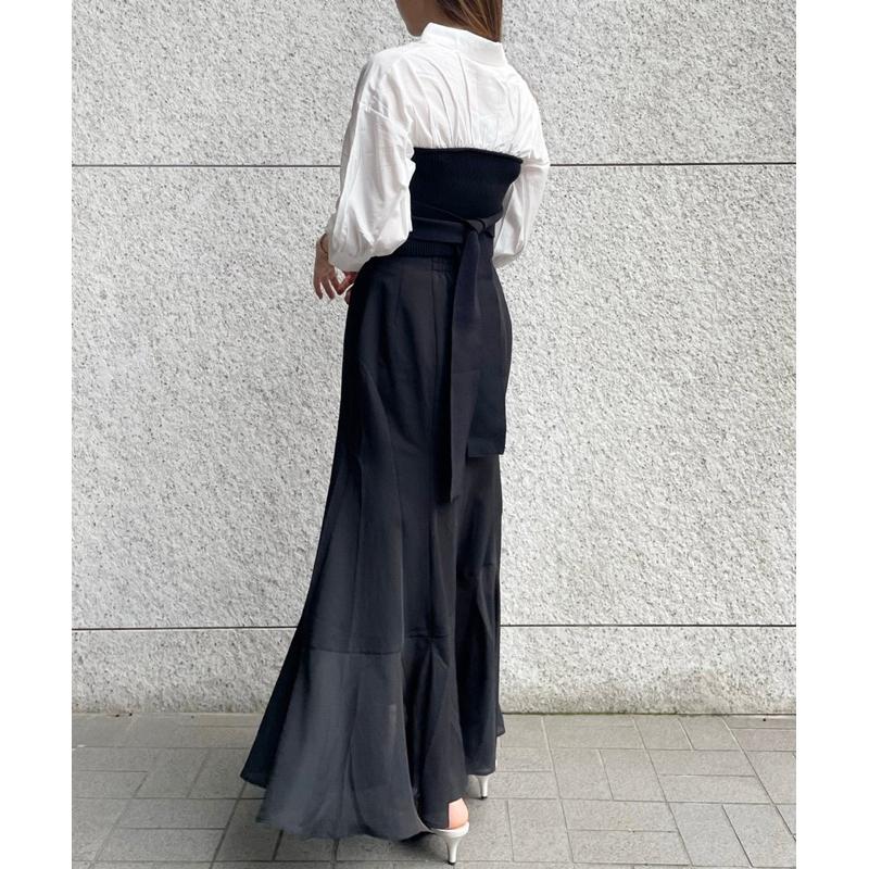 Lillian Carat (Cocodeal 副牌）異素材拼接魚尾長裙 米杏 黑-細節圖8