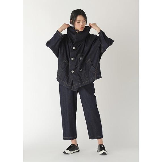 ZUCCa 精品設計感雙排釦不規則大翻領口牛仔單寧風衣 外套-細節圖3
