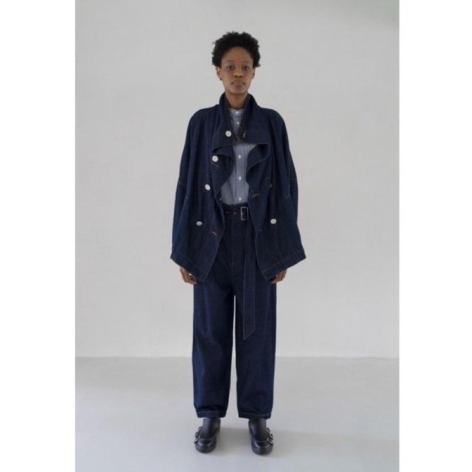 ZUCCa 精品設計感雙排釦不規則大翻領口牛仔單寧風衣 外套-細節圖4