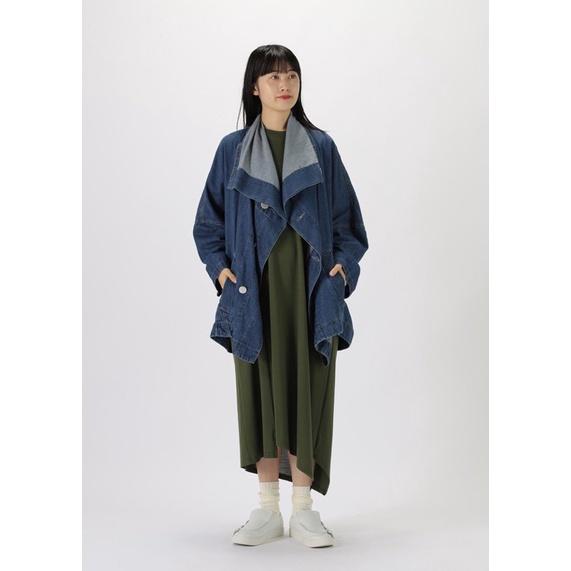 ZUCCa 精品設計感雙排釦不規則大翻領口牛仔單寧風衣 外套-細節圖7