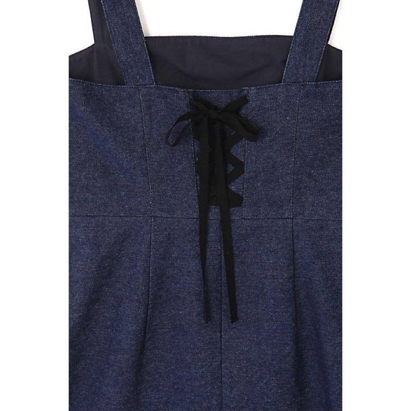 JILL STUART 日本主線 精緻刺繡下擺後馬甲繫帶牛仔背帶無袖直筒洋裝 2號-細節圖7