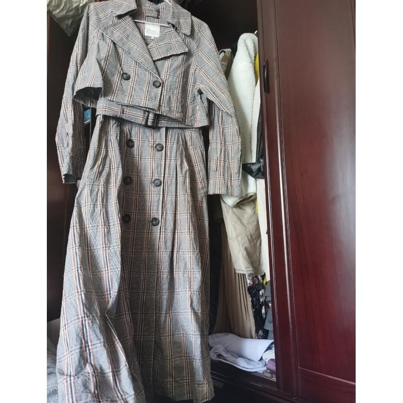 正品全新 And Couture 經典三穿三件式格紋雙排釦翻領風衣外套 38號-細節圖7