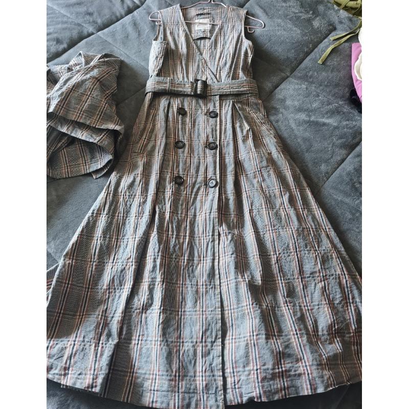 正品全新 And Couture 經典三穿三件式格紋雙排釦翻領風衣外套 38號-細節圖8