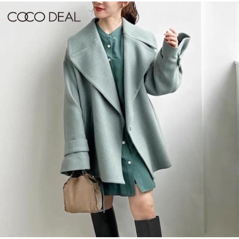 現貨 正品全新 Cocodeal 大翻領寬鬆A字70%羊毛短版大衣 外套 粉藍1號-細節圖3