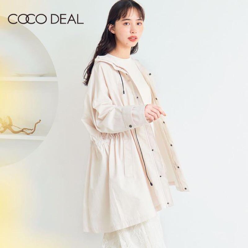 全新吊牌在 Cocodeal 休閒優雅腰抽繩連帽長風衣外套 夾克 白2號-細節圖2