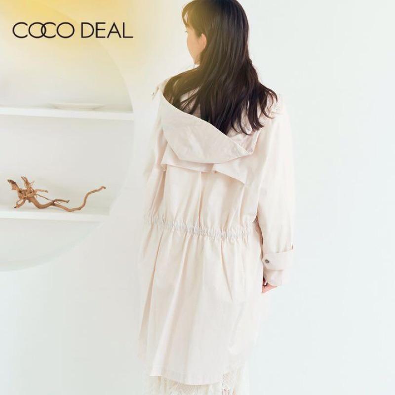全新吊牌在 Cocodeal 休閒優雅腰抽繩連帽長風衣外套 夾克 白2號-細節圖3