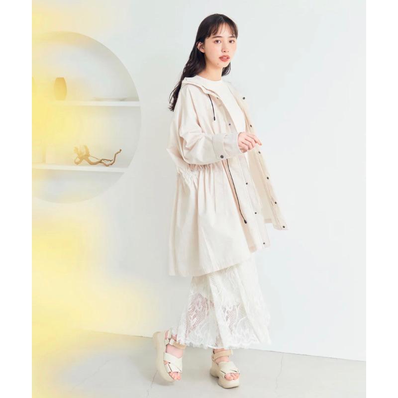 全新吊牌在 Cocodeal 休閒優雅腰抽繩連帽長風衣外套 夾克 白2號-細節圖4