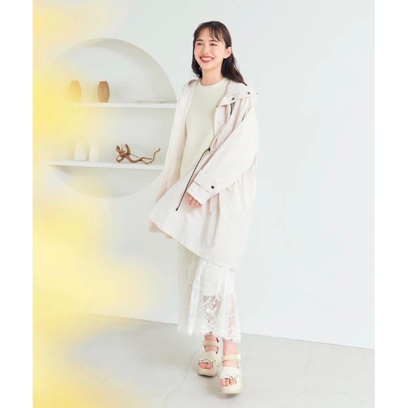 全新吊牌在 Cocodeal 休閒優雅腰抽繩連帽長風衣外套 夾克 白2號-細節圖6