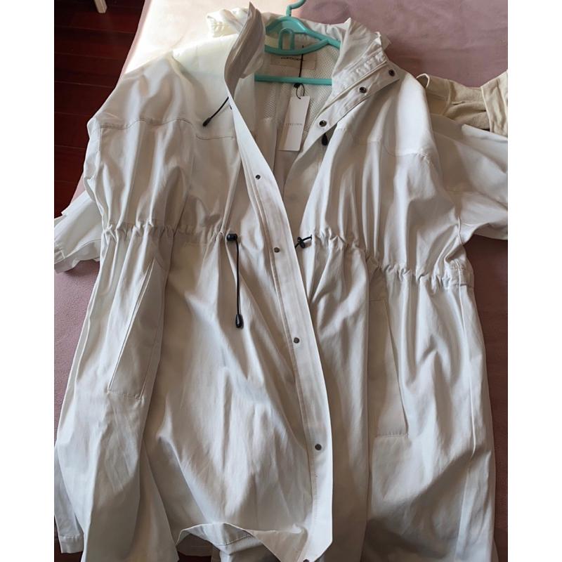 全新吊牌在 Cocodeal 休閒優雅腰抽繩連帽長風衣外套 夾克 白2號-細節圖9