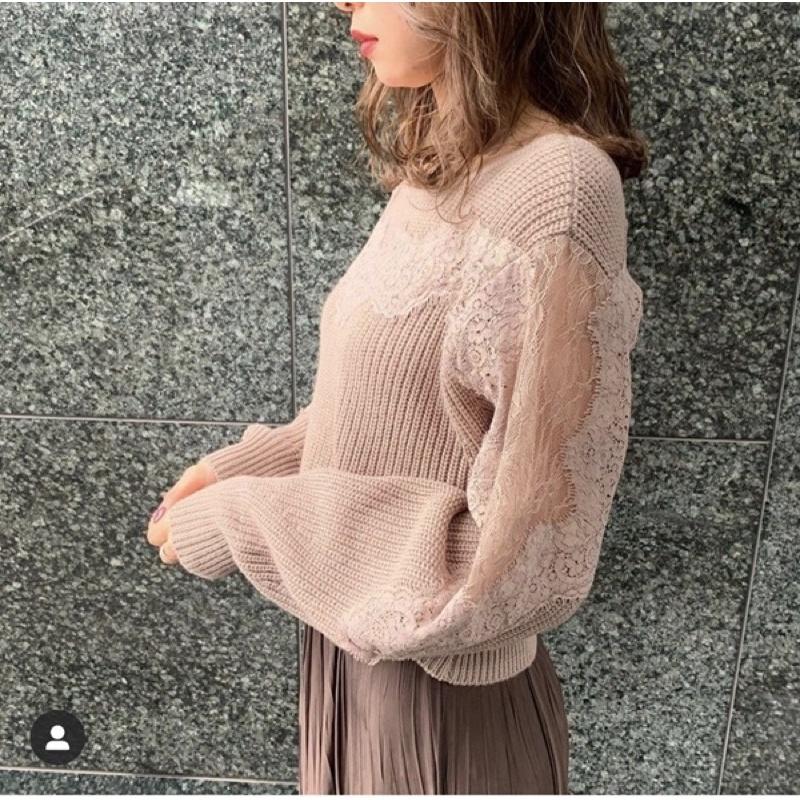 現貨 全新吊牌在 Cocodeal 甜美蕾絲透膚燈籠袖混羊毛針織衫 毛衣 摩卡咖1號-細節圖2