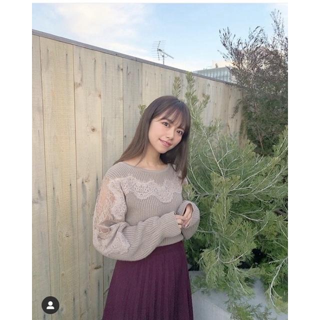 現貨 全新吊牌在 Cocodeal 甜美蕾絲透膚燈籠袖混羊毛針織衫 毛衣 摩卡咖1號-細節圖3