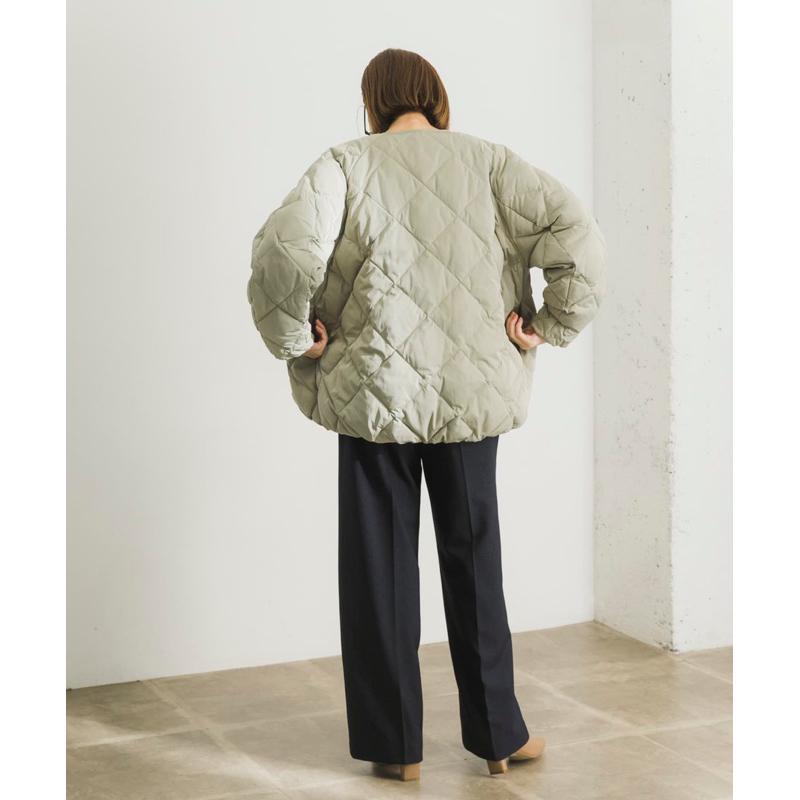 Urban Research 短版繭型格子絎縫羽絨外套 薄荷綠-細節圖5