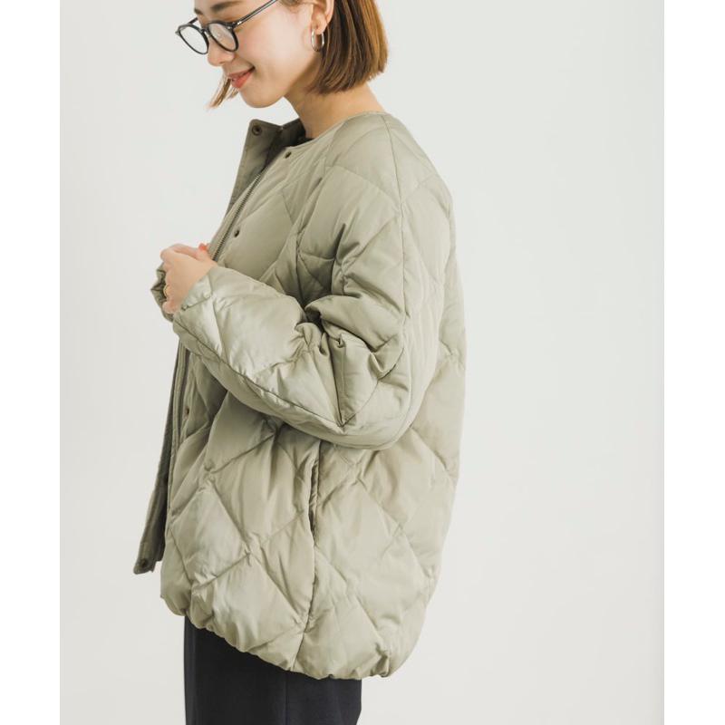 Urban Research 短版繭型格子絎縫羽絨外套 薄荷綠-細節圖6