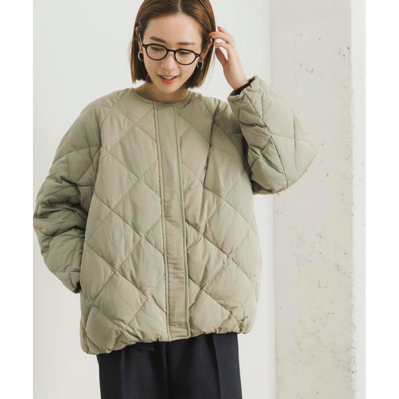 Urban Research 短版繭型格子絎縫羽絨外套 薄荷綠-細節圖7