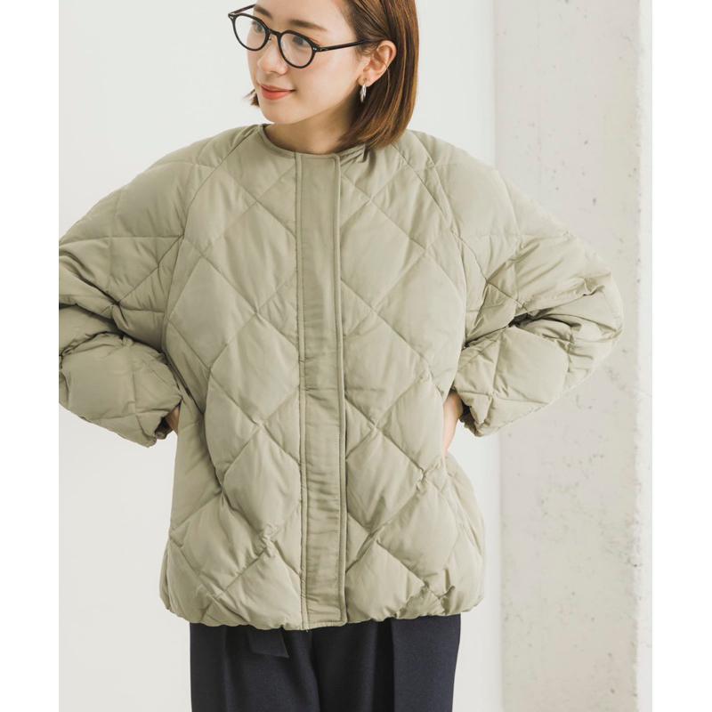 Urban Research 短版繭型格子絎縫羽絨外套 薄荷綠-細節圖8
