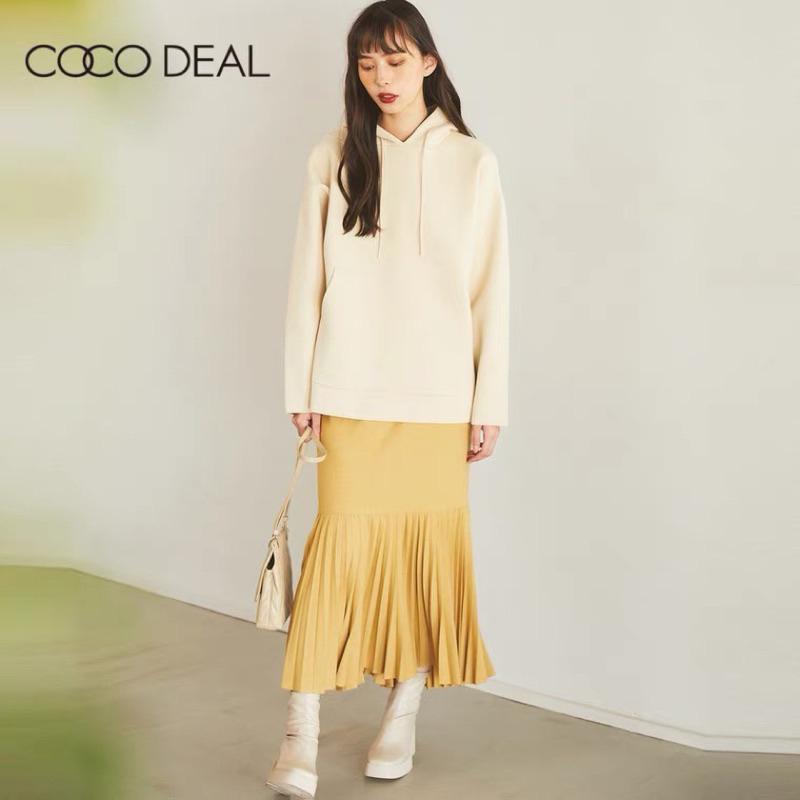 現貨 Cocodeal 典雅仿麻質感百褶拼接修身魚尾裙 黃2號-細節圖4