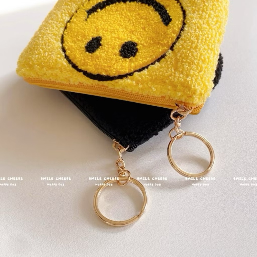 毛巾繡PU皮拼接零錢包 微笑卡包 笑臉鑰匙包 耳機收納包 印章小物收納包 收納包 掛飾吊飾小包-細節圖2