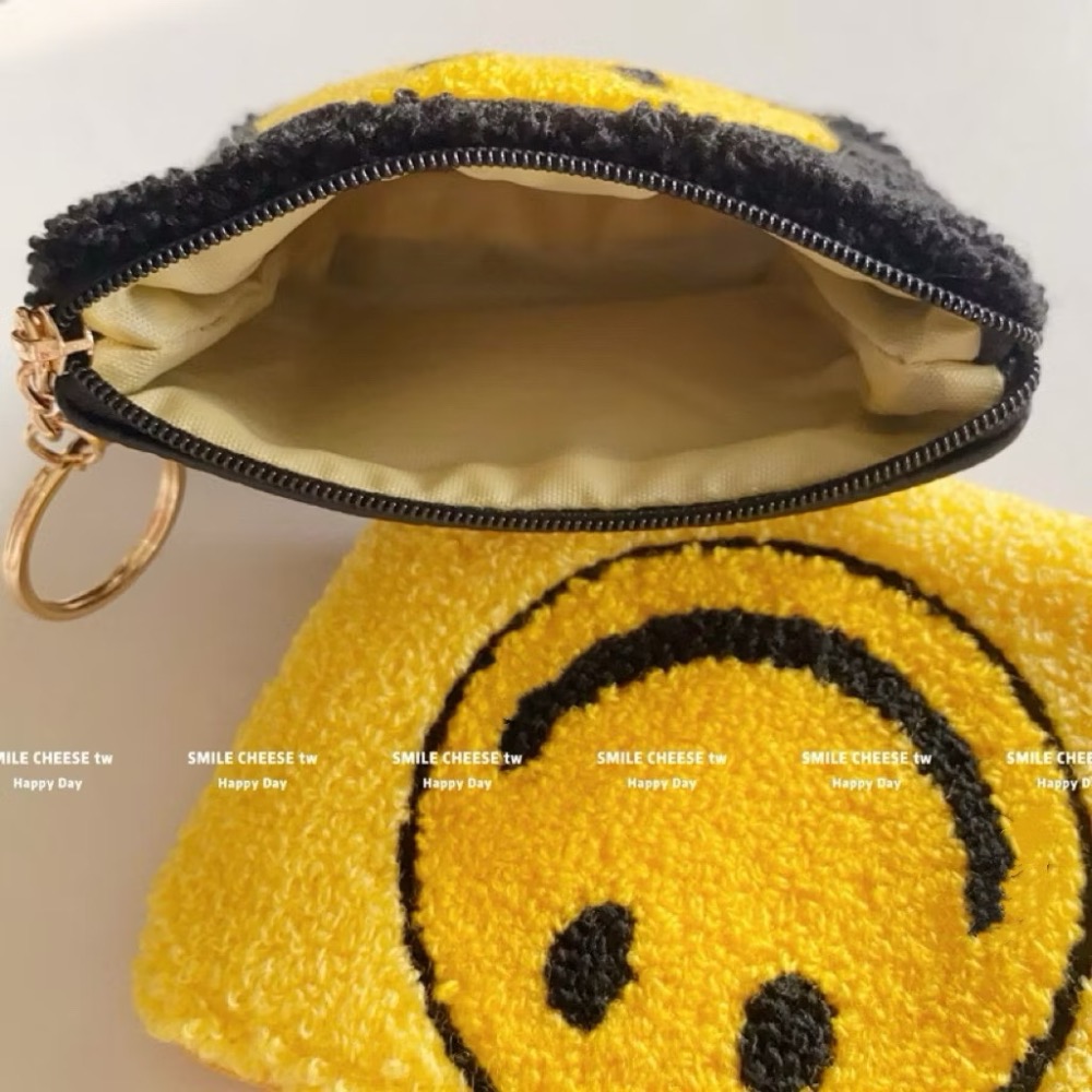 毛巾繡PU皮拼接零錢包 微笑卡包 笑臉鑰匙包 耳機收納包 印章小物收納包 收納包 掛飾吊飾小包-細節圖3
