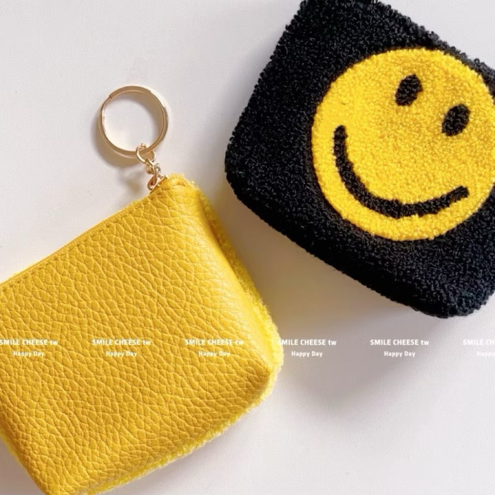 毛巾繡PU皮拼接零錢包 微笑卡包 笑臉鑰匙包 耳機收納包 印章小物收納包 收納包 掛飾吊飾小包-細節圖4