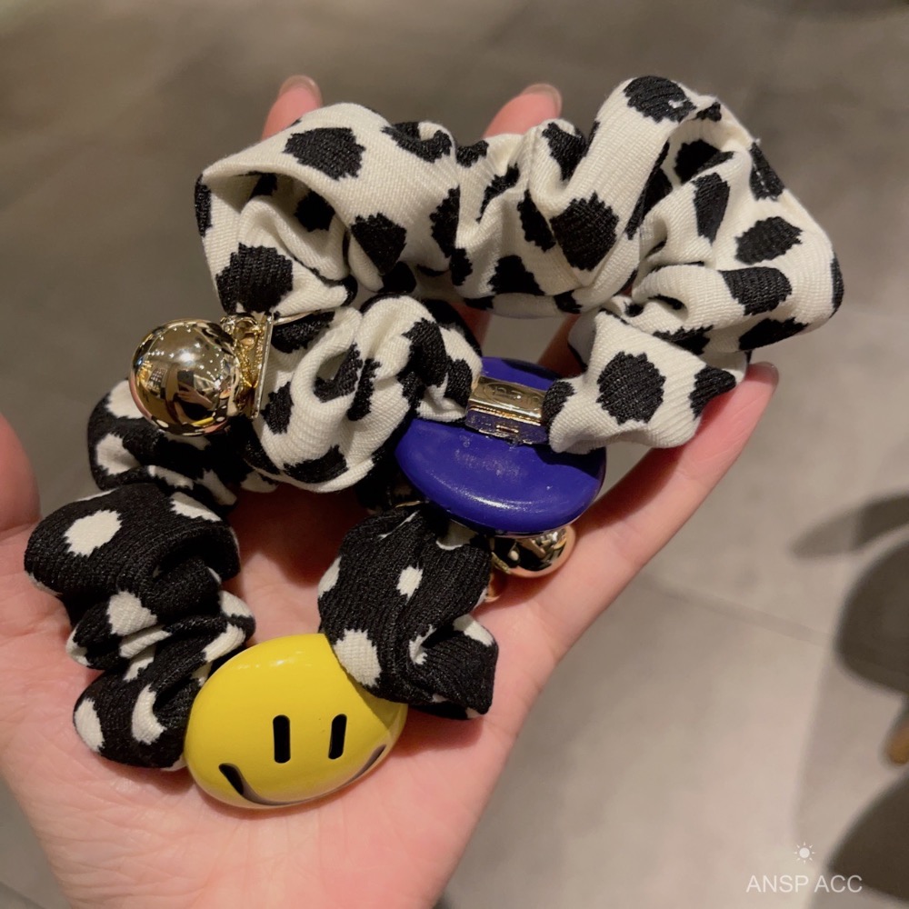 ￼韓國東大門高質感笑臉波點腸髮圈-細節圖5