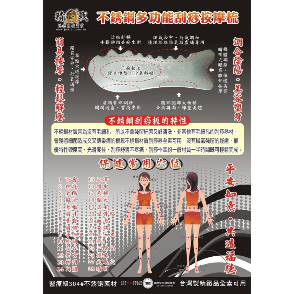 魚形/後三角不銹鋼刮痧板 (304#不銹鋼材質)-細節圖4