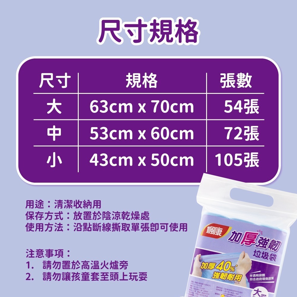 楓康 加厚強韌垃圾袋(大54張/中72張/小105張)-細節圖4