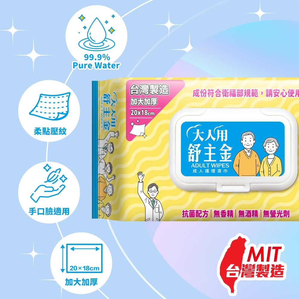 大人用舒主金 濕巾80抽加厚加大加蓋(日常清潔.成人護理適用)-細節圖3