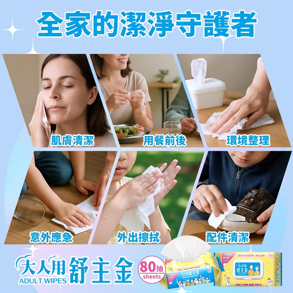 大人用舒主金 濕巾80抽加厚加大加蓋(日常清潔.成人護理適用)-細節圖8
