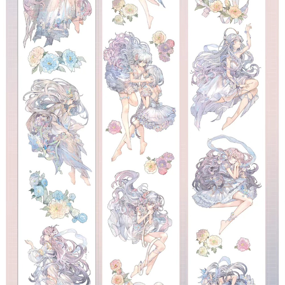 T92fu｜分裝｜一木一橫｜盈盈花露｜PET｜貝殼光｜人物｜墨魚太太｜紙膠帶分裝｜手帳素材｜咕卡｜現貨-細節圖2