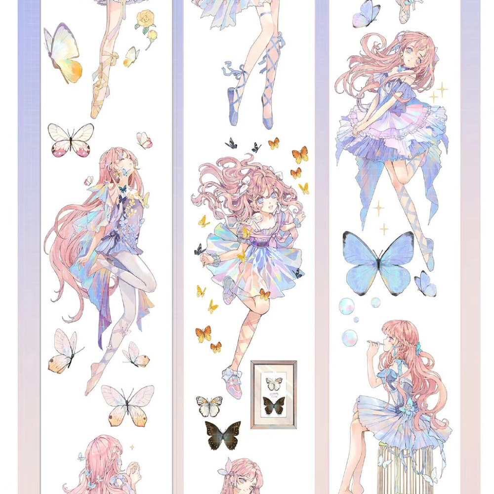 T92fu｜分裝｜一木一橫｜羽織夢｜PET｜貝殼光｜人物｜墨魚太太｜紙膠帶分裝｜手帳素材｜咕卡｜現貨-細節圖2