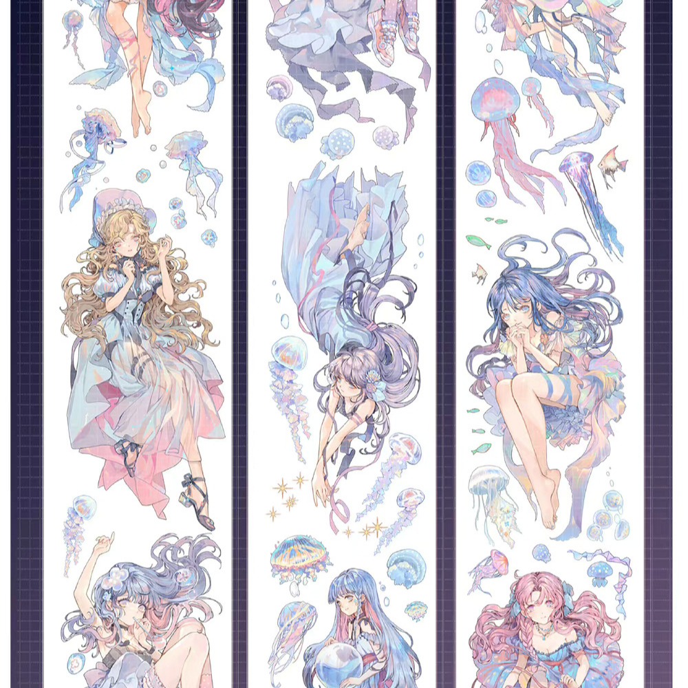 T92fu｜分裝｜一木一橫｜黎明與海的脈息｜PET｜貝殼光｜人物｜墨魚太太｜紙膠帶分裝｜手帳素材｜咕卡｜現貨-細節圖2