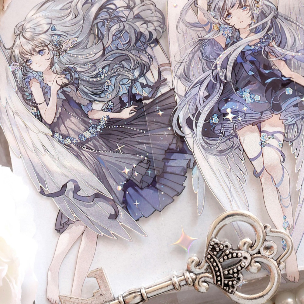 T92fu｜分裝｜不睡覺世界冠軍｜黑卡蒂之翼｜PET｜貝殼光｜人物｜墨魚太太｜紙膠帶分裝｜手帳素材｜現貨-細節圖4