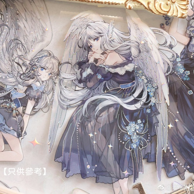 T92fu｜分裝｜不睡覺世界冠軍｜黑卡蒂之翼｜PET｜貝殼光｜人物｜墨魚太太｜紙膠帶分裝｜手帳素材｜現貨-細節圖6