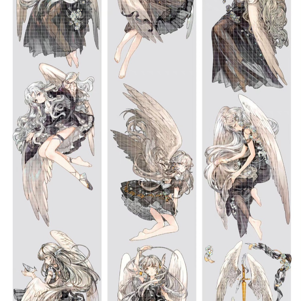 T92fu｜分裝｜不睡覺世界冠軍｜黑卡蒂之翼SP｜PET｜貝殼光｜人物｜墨魚太太｜紙膠帶分裝｜手帳素材｜現貨-細節圖2